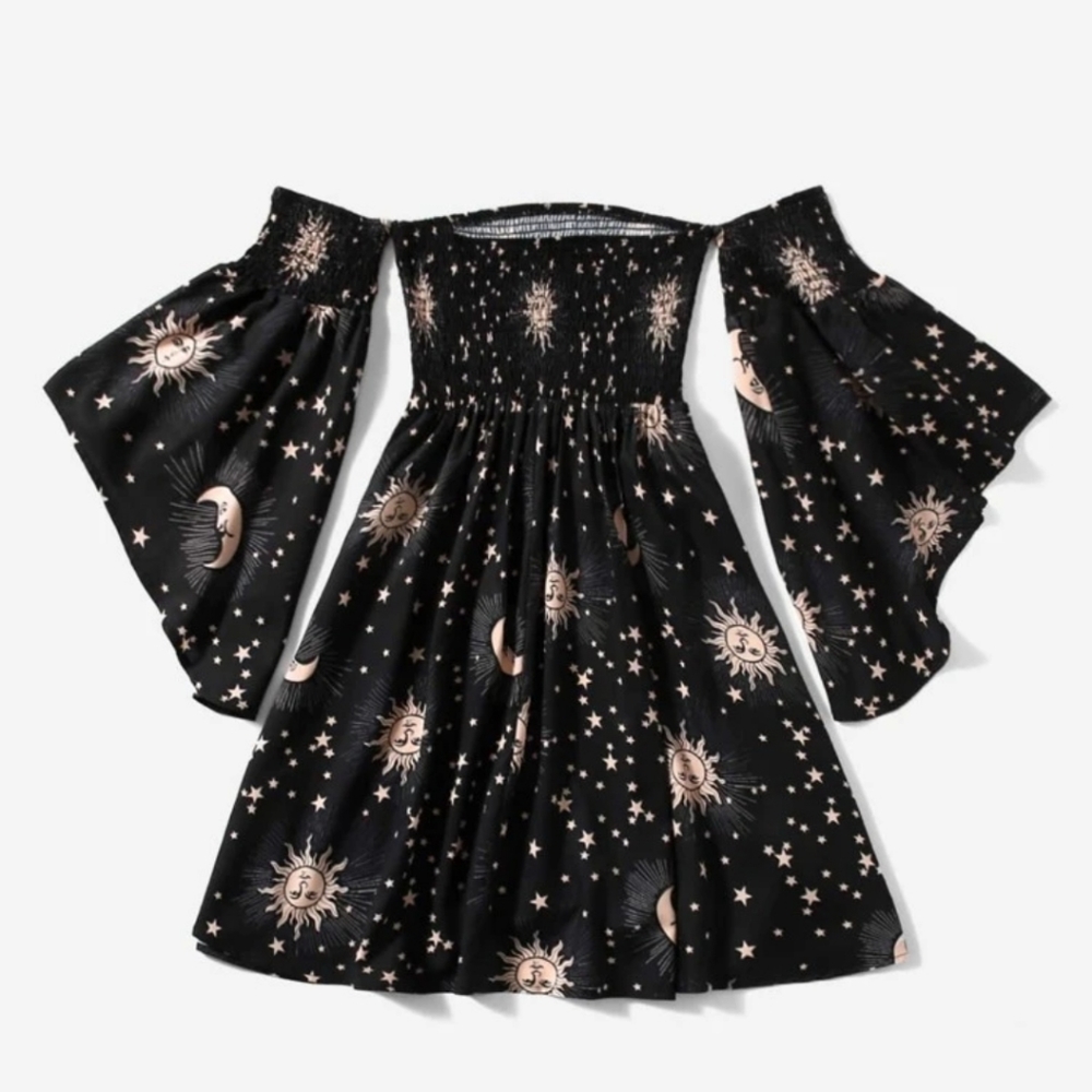 Sun and moon off the shoulder dress